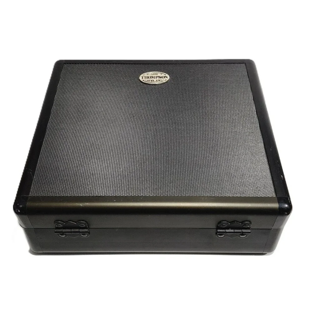 1915 Thompson & Co. Inc. Black & Silver Metal Travel Humidor Cigar & Acces Case